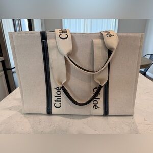 Chloe Canvas Tote Bag in Cream and Black. Fair/Good condition
